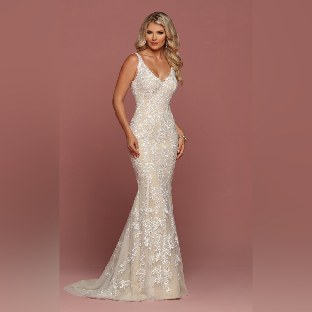 Davinci Bridal 50486 Fitted Lace Mermaid Wedding Dress V Neck Sheer Back Gown